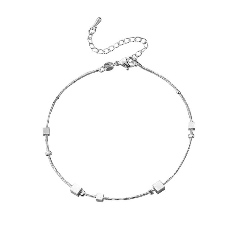 Jednostavna četvrtasta rešetkasta narukvica za gležanj s pečatom Hamsa na nozi za žene Posrebrena narukvica za gležanj s pješčanom plažom na stopalu za djevojku