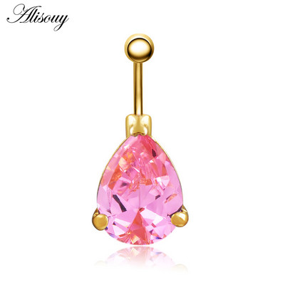 Alisouy 1PC seksi cirkonski CZ prsten za pupak u obliku kapi vode za ples, nakit za tijelo, kirurški prsten za pupak od nehrđajućeg čelika