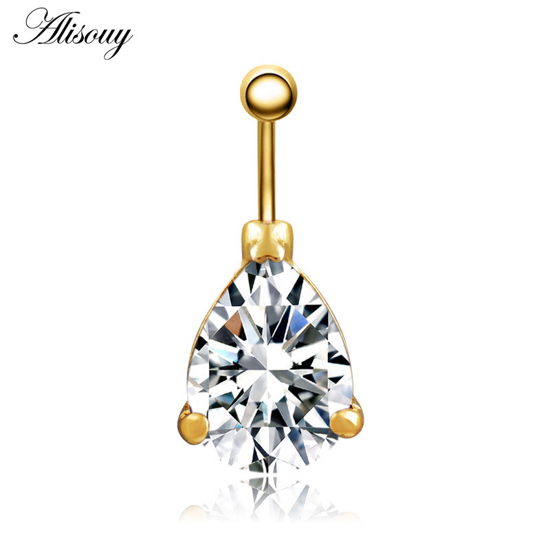 Alisouy 1PC seksi cirkonski CZ prsten za pupak u obliku kapi vode za ples, nakit za tijelo, kirurški prsten za pupak od nehrđajućeg čelika