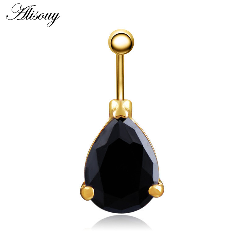 Alisouy 1PC seksi cirkonski CZ prsten za pupak u obliku kapi vode za ples, nakit za tijelo, kirurški prsten za pupak od nehrđajućeg čelika