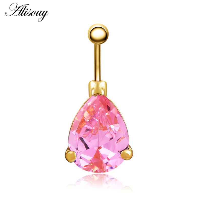 Alisouy 1PC seksi cirkonski CZ prsten za pupak u obliku kapi vode za ples, nakit za tijelo, kirurški prsten za pupak od nehrđajućeg čelika
