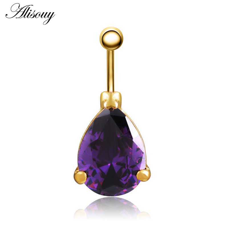 Alisouy 1PC seksi cirkonski CZ prsten za pupak u obliku kapi vode za ples, nakit za tijelo, kirurški prsten za pupak od nehrđajućeg čelika