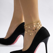 IngeSight.Z Brațe de gleznă cu pantofi cu toc înalt cu paiete metalice cu mai multe straturi pentru femei Punk de vară Brățări de gleznă cu lanț desculț