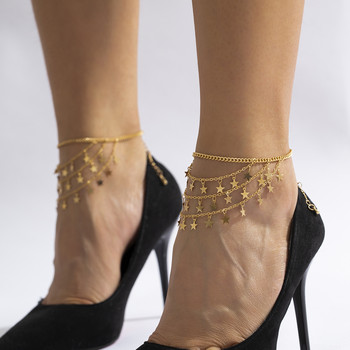 IngeSight.Z многослойни метални звезди с пайети, глезени за обувки на висок ток за жени, пънк летни вериги за боси крака, гривни за глезените