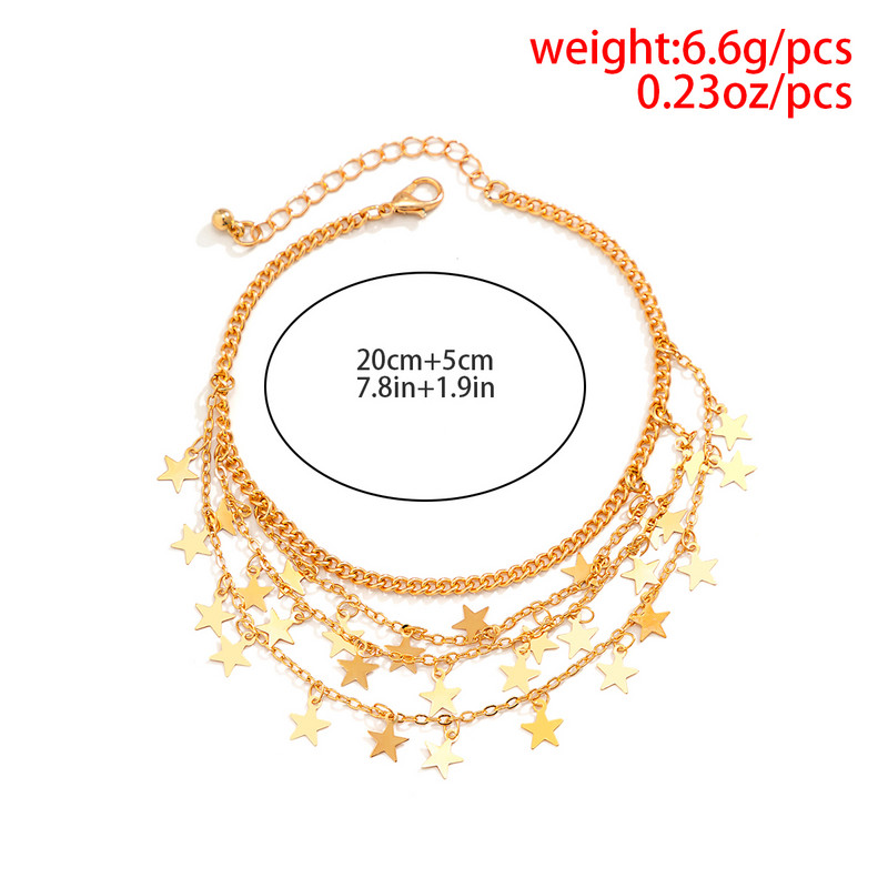 IngeSight.Z Brațe de gleznă cu pantofi cu toc înalt cu paiete metalice cu mai multe straturi pentru femei Punk de vară Brățări de gleznă cu lanț desculț