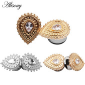 Alisouy 2 komada čepića za uši Sjedište od nehrđajućeg čelika Dizajn kapi vode Kameni tuneli od mesa Ekspander za uši Mjerači za piercing Nakit za tijelo