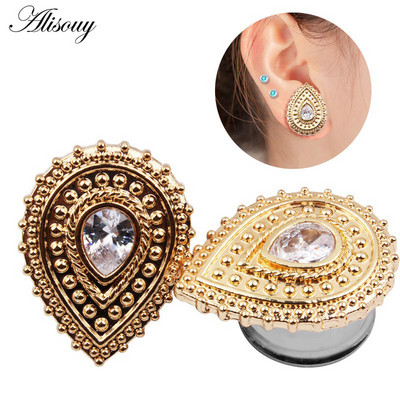 Alisouy 2 komada čepića za uši Sjedište od nehrđajućeg čelika Dizajn kapi vode Kameni tuneli od mesa Ekspander za uši Mjerači za piercing Nakit za tijelo