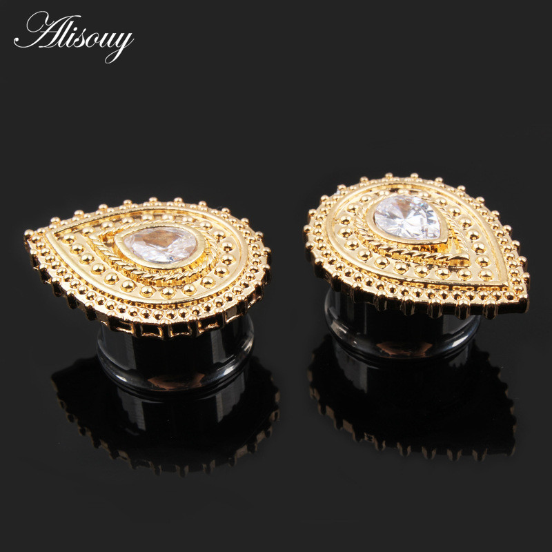 Alisouy 2 komada čepića za uši Sjedište od nehrđajućeg čelika Dizajn kapi vode Kameni tuneli od mesa Ekspander za uši Mjerači za piercing Nakit za tijelo