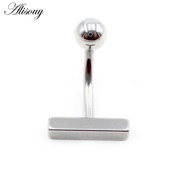 Alisouy 1PC Проста топка от неръждаема стомана Т-образна щанга Циркон CZ момиче Дамски секси пръстен за пъпа на корема Пиърсинг за тяло Бижута