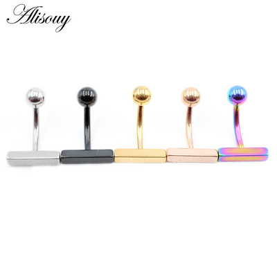 Alisouy 1PC bilă simplă din oțel inoxidabil în formă de T barbelă zircon CZ fete femei sexy buric buton inel piercing bijuterii pentru corp