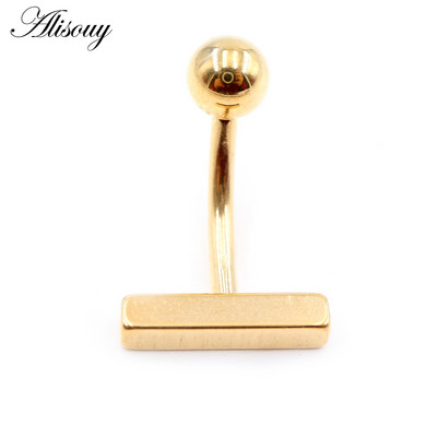 Alisouy 1PC Jednostavna kuglica od nehrđajućeg čelika, uteg u obliku slova T, cirkon CZ Djevojka, seksi prsten za pupak na trbuhu, nakit za tijelo