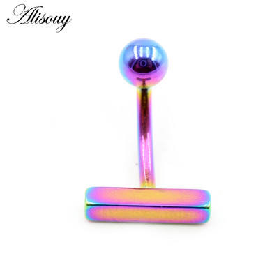 Alisouy 1PC Jednostavna kuglica od nehrđajućeg čelika, uteg u obliku slova T, cirkon CZ Djevojka, seksi prsten za pupak na trbuhu, nakit za tijelo