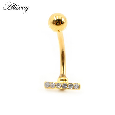 Alisouy 1PC Jednostavna kuglica od nehrđajućeg čelika, uteg u obliku slova T, cirkon CZ Djevojka, seksi prsten za pupak na trbuhu, nakit za tijelo