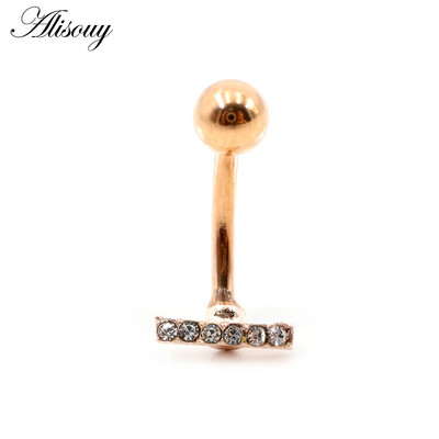 Alisouy 1PC Jednostavna kuglica od nehrđajućeg čelika, uteg u obliku slova T, cirkon CZ Djevojka, seksi prsten za pupak na trbuhu, nakit za tijelo