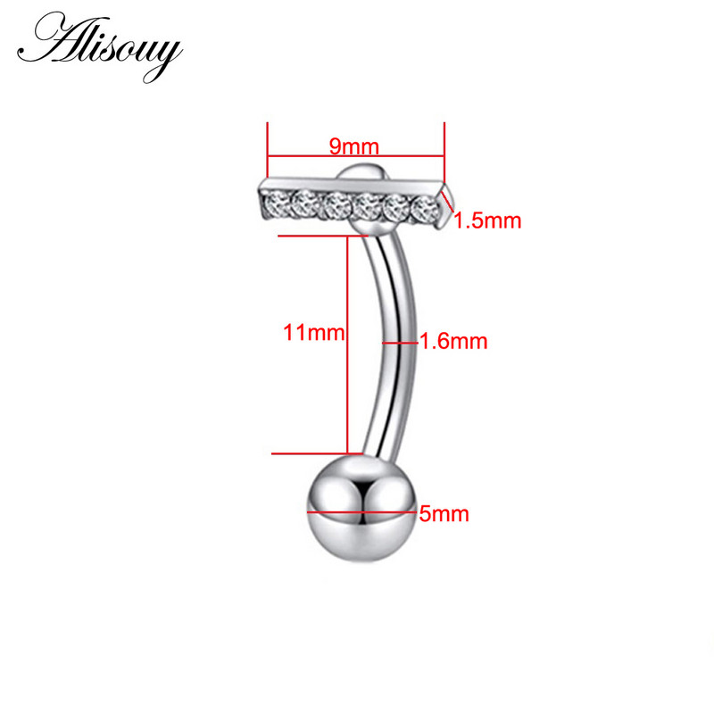 Alisouy 1PC Jednostavna kuglica od nehrđajućeg čelika, uteg u obliku slova T, cirkon CZ Djevojka, seksi prsten za pupak na trbuhu, nakit za tijelo