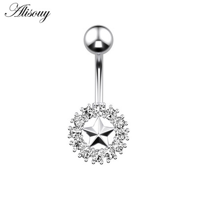 Alisouy 1 kom Kristalni kirurški čelik Cirkon Zvijezda Leptir Mjesec Kamenje Viseće dugme Prsten za piercing za pupak Prsten za trbuh Nakit za tijelo