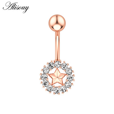 Alisouy 1 kom Kristalni kirurški čelik Cirkon Zvijezda Leptir Mjesec Kamenje Viseće dugme Prsten za piercing za pupak Prsten za trbuh Nakit za tijelo