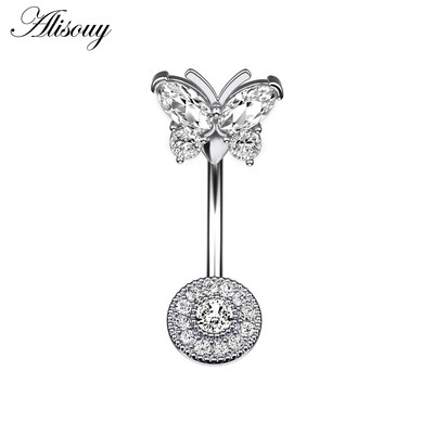 Alisouy 1 kom Kristalni kirurški čelik Cirkon Zvijezda Leptir Mjesec Kamenje Viseće dugme Prsten za piercing za pupak Prsten za trbuh Nakit za tijelo