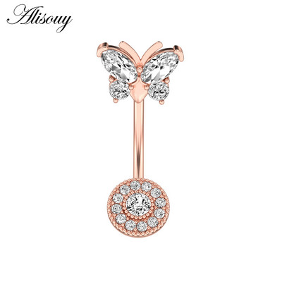 Alisouy 1 kom Kristalni kirurški čelik Cirkon Zvijezda Leptir Mjesec Kamenje Viseće dugme Prsten za piercing za pupak Prsten za trbuh Nakit za tijelo