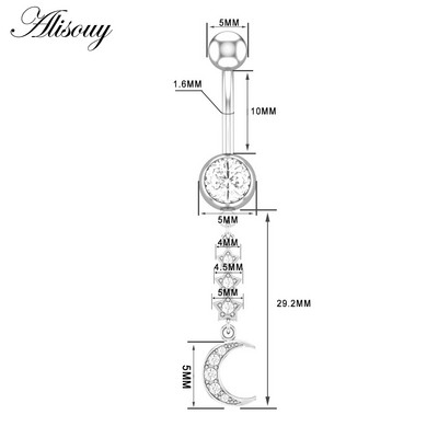 Alisouy 1 kom Kristalni kirurški čelik Cirkon Zvijezda Leptir Mjesec Kamenje Viseće dugme Prsten za piercing za pupak Prsten za trbuh Nakit za tijelo