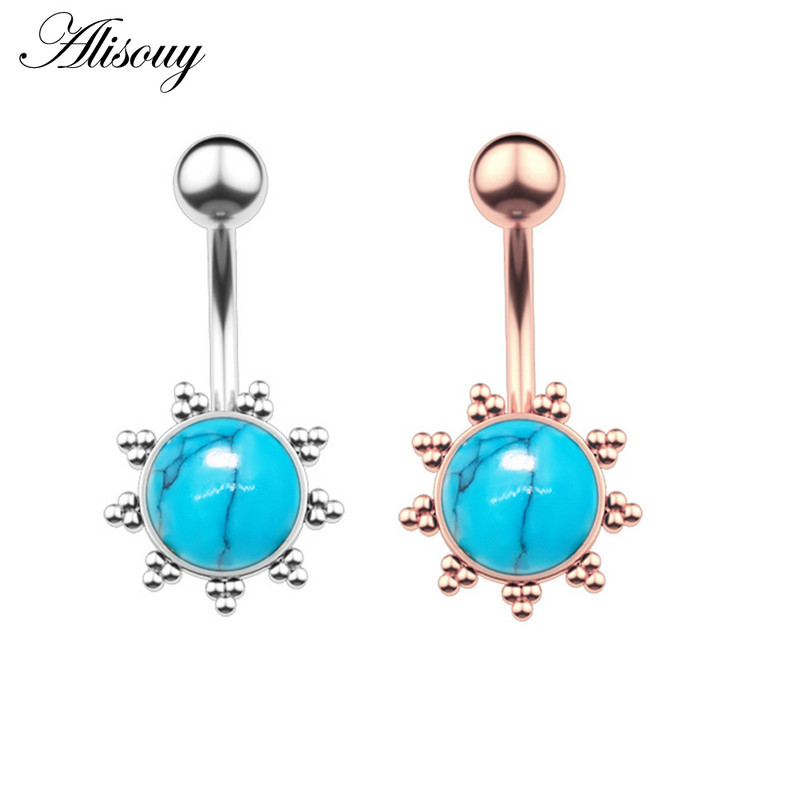 Alisouy 1 kom Kristalni kirurški čelik Cirkon Zvijezda Leptir Mjesec Kamenje Viseće dugme Prsten za piercing za pupak Prsten za trbuh Nakit za tijelo