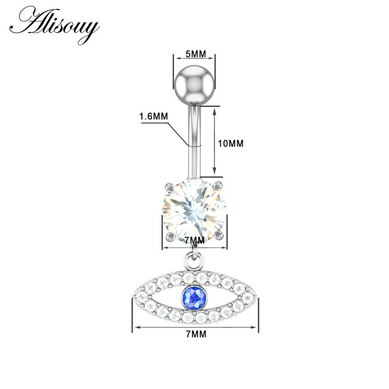 Alisouy 1 kom Kristalni kirurški čelik Cirkon Zvijezda Leptir Mjesec Kamenje Viseće dugme Prsten za piercing za pupak Prsten za trbuh Nakit za tijelo