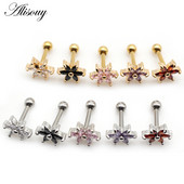 Alisouy 2 buc. Flori mici CZ Tragus Cartilage Rook Helix Snug Conch Cercei 16G Prong Zircon Monroe 16G Tragus Piercing ureche