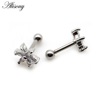Alisouy 2 buc. Flori mici CZ Tragus Cartilage Rook Helix Snug Conch Cercei 16G Prong Zircon Monroe 16G Tragus Piercing ureche