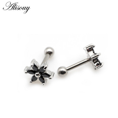 Alisouy 2 buc. Flori mici CZ Tragus Cartilage Rook Helix Snug Conch Cercei 16G Prong Zircon Monroe 16G Tragus Piercing ureche