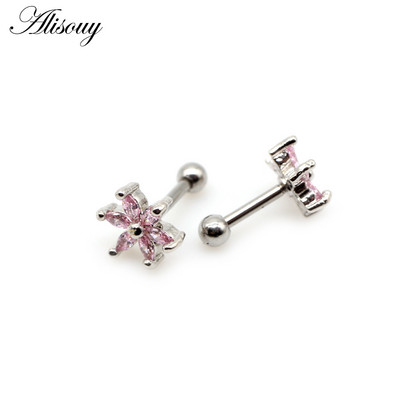 Alisouy 2 buc. Flori mici CZ Tragus Cartilage Rook Helix Snug Conch Cercei 16G Prong Zircon Monroe 16G Tragus Piercing ureche