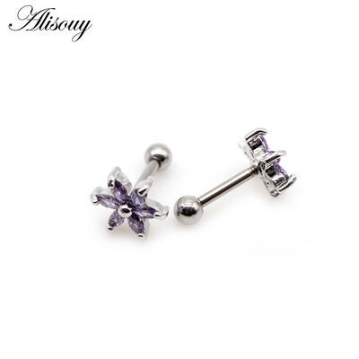 Alisouy 2 buc. Flori mici CZ Tragus Cartilage Rook Helix Snug Conch Cercei 16G Prong Zircon Monroe 16G Tragus Piercing ureche