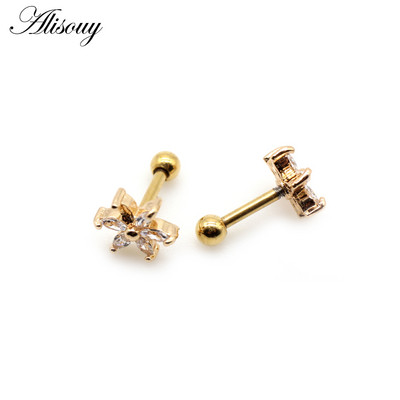 Alisouy 2 buc. Flori mici CZ Tragus Cartilage Rook Helix Snug Conch Cercei 16G Prong Zircon Monroe 16G Tragus Piercing ureche