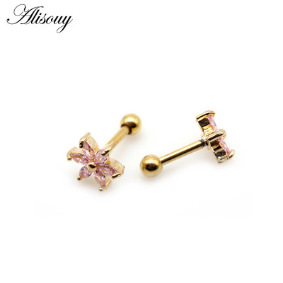 Alisouy 2 buc. Flori mici CZ Tragus Cartilage Rook Helix Snug Conch Cercei 16G Prong Zircon Monroe 16G Tragus Piercing ureche