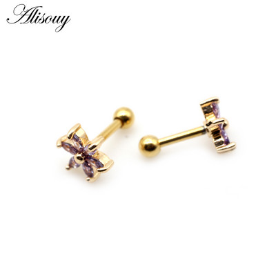 Alisouy 2 buc. Flori mici CZ Tragus Cartilage Rook Helix Snug Conch Cercei 16G Prong Zircon Monroe 16G Tragus Piercing ureche
