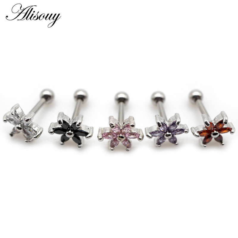 Alisouy 2 buc. Flori mici CZ Tragus Cartilage Rook Helix Snug Conch Cercei 16G Prong Zircon Monroe 16G Tragus Piercing ureche