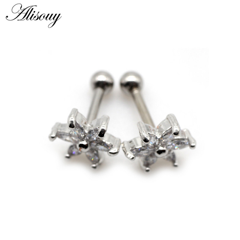 Alisouy 2 buc. Flori mici CZ Tragus Cartilage Rook Helix Snug Conch Cercei 16G Prong Zircon Monroe 16G Tragus Piercing ureche