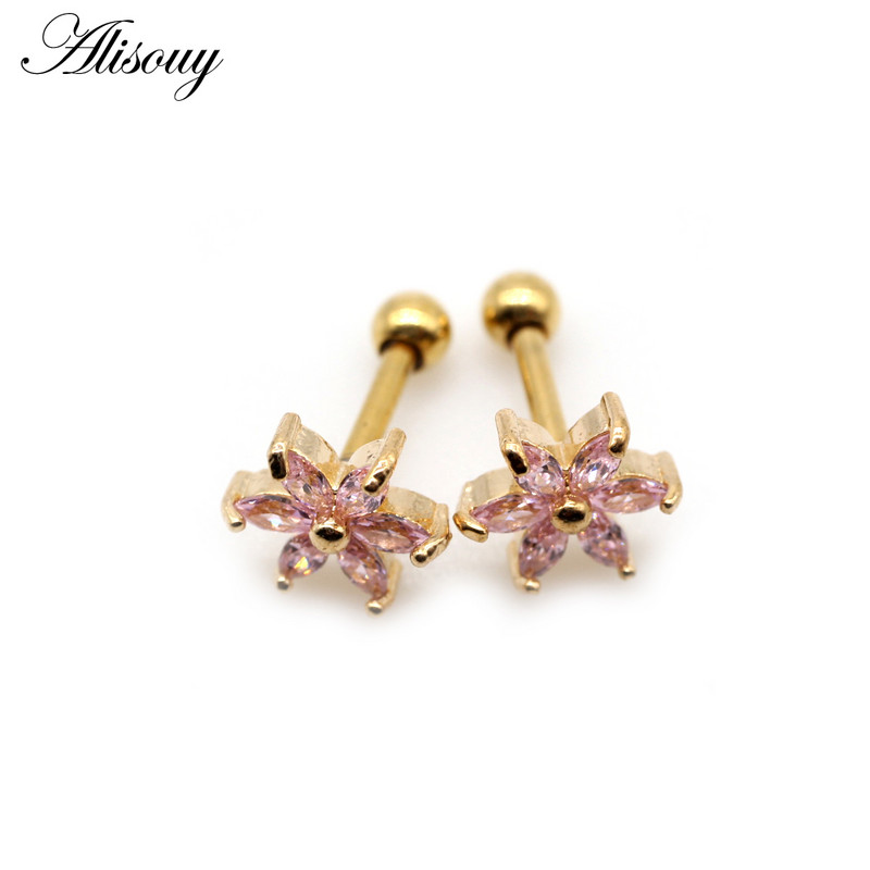 Alisouy 2 buc. Flori mici CZ Tragus Cartilage Rook Helix Snug Conch Cercei 16G Prong Zircon Monroe 16G Tragus Piercing ureche