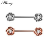 Alisouy 2 τμχ 14G Sexy Women Δαχτυλίδια Θηλών Ροζ Σχήμα λουλουδιών Ζιργκόν Θηλή Ασπίδα Μπάρα Μπάρα από ανοξείδωτο ατσάλι Κόσμημα για διάτρηση σώματος