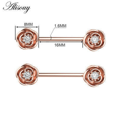 Alisouy 2 τμχ 14G Sexy Women Δαχτυλίδια Θηλών Ροζ Σχήμα λουλουδιών Ζιργκόν Θηλή Ασπίδα Μπάρα Μπάρα από ανοξείδωτο ατσάλι Κόσμημα για διάτρηση σώματος