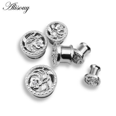 2 KOM Šuplji cvijet Čepići za uši Tuneli od nehrđajućeg čelika Piercingi za uši Navoji Proširenje uha Rastegnuti mesni tuneli Nakit za tijelo