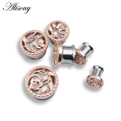 2 KOM Šuplji cvijet Čepići za uši Tuneli od nehrđajućeg čelika Piercingi za uši Navoji Proširenje uha Rastegnuti mesni tuneli Nakit za tijelo