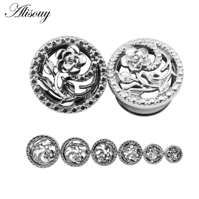 2 KOM Šuplji cvijet Čepići za uši Tuneli od nehrđajućeg čelika Piercingi za uši Navoji Proširenje uha Rastegnuti mesni tuneli Nakit za tijelo