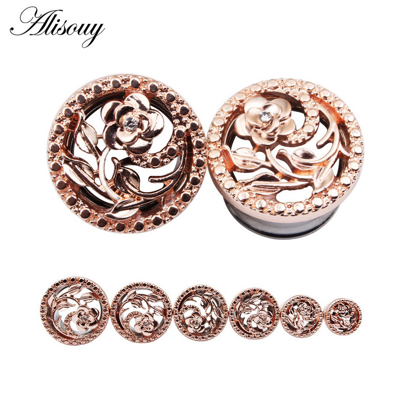 2 KOM Šuplji cvijet Čepići za uši Tuneli od nehrđajućeg čelika Piercingi za uši Navoji Proširenje uha Rastegnuti mesni tuneli Nakit za tijelo