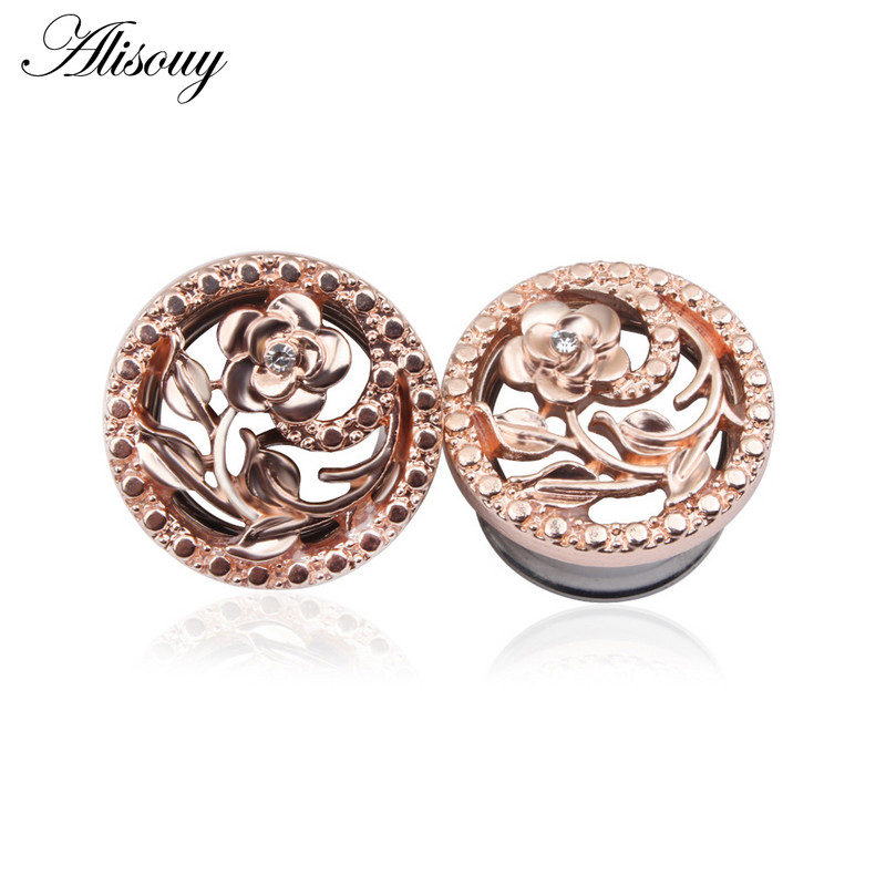 2 KOM Šuplji cvijet Čepići za uši Tuneli od nehrđajućeg čelika Piercingi za uši Navoji Proširenje uha Rastegnuti mesni tuneli Nakit za tijelo