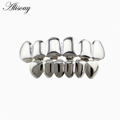 Alisouy 1pc Hip Hop zlatne boje Rešetke za zube Gore Donje Rešetke za zube Dental Vampire Teeth Caps Usta Halloween Party Nakit za tijelo