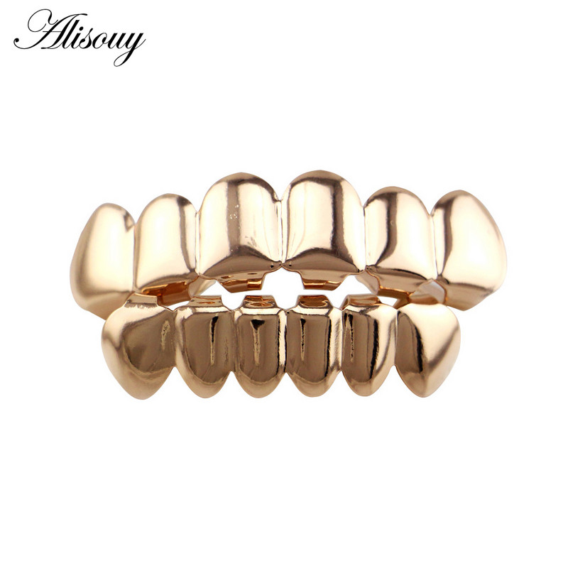 Alisouy 1pc Hip Hop zlatne boje Rešetke za zube Gore Donje Rešetke za zube Dental Vampire Teeth Caps Usta Halloween Party Nakit za tijelo