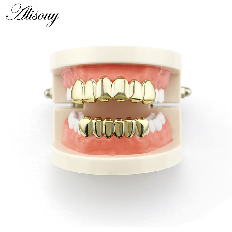 Alisouy 1pc Hip Hop zlatne boje Rešetke za zube Gore Donje Rešetke za zube Dental Vampire Teeth Caps Usta Halloween Party Nakit za tijelo
