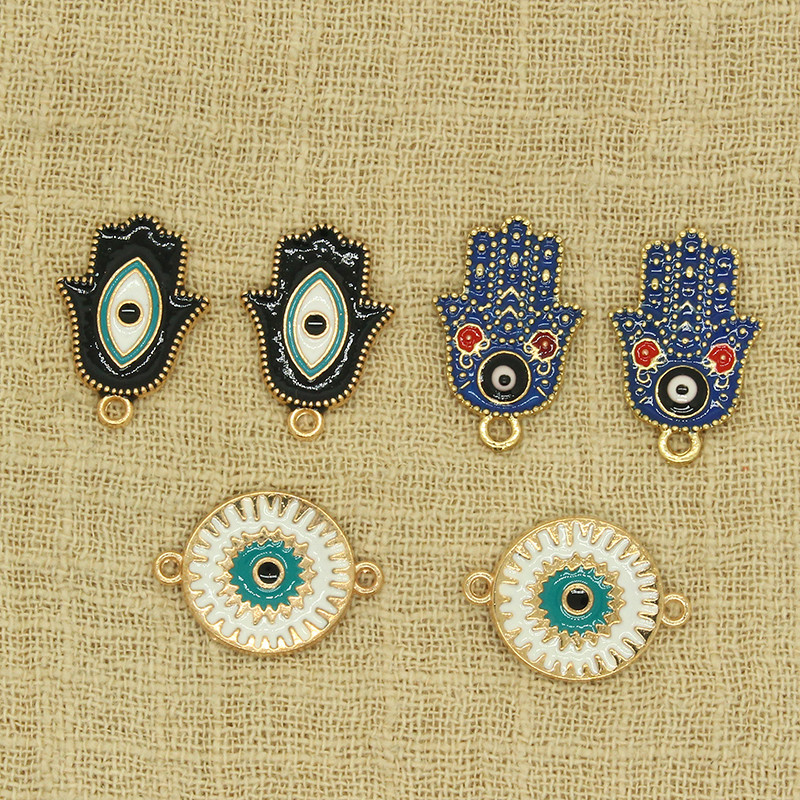 10 komada Emajl Fatima Hand Lucky Eye Charms Konektori za narukvicu Naušnice Privjesak Dodatak DIY Bohemia Hands Charm Izrada nakita