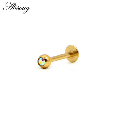 Alisouy 1 buc Labret Piercing Monroe Bar Lip Ring Stud 16G de culoare auriu Tragus Cercel Helix Cartilaj Nas Sprâncene Bijuterii pentru corp