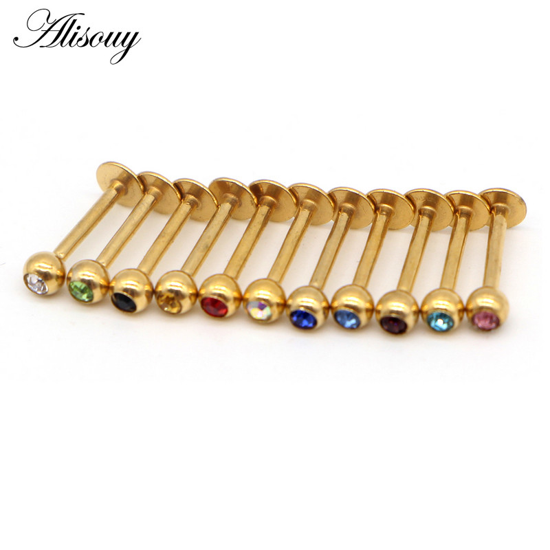 Alisouy 1 buc Labret Piercing Monroe Bar Lip Ring Stud 16G de culoare auriu Tragus Cercel Helix Cartilaj Nas Sprâncene Bijuterii pentru corp